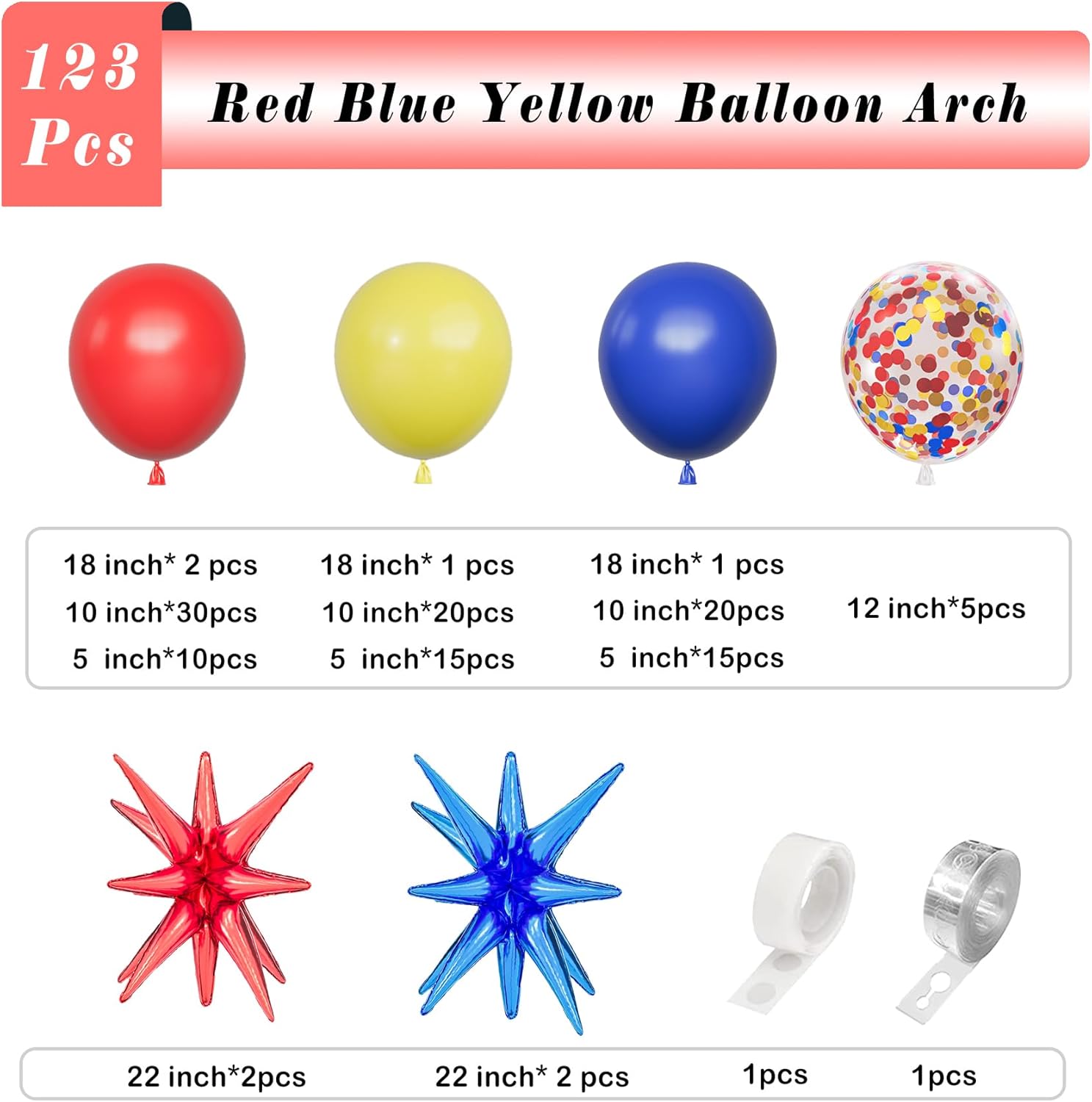 123 Stuks Blauw Geel Rode Ball - Balloon Arch Kit recensie en prijs