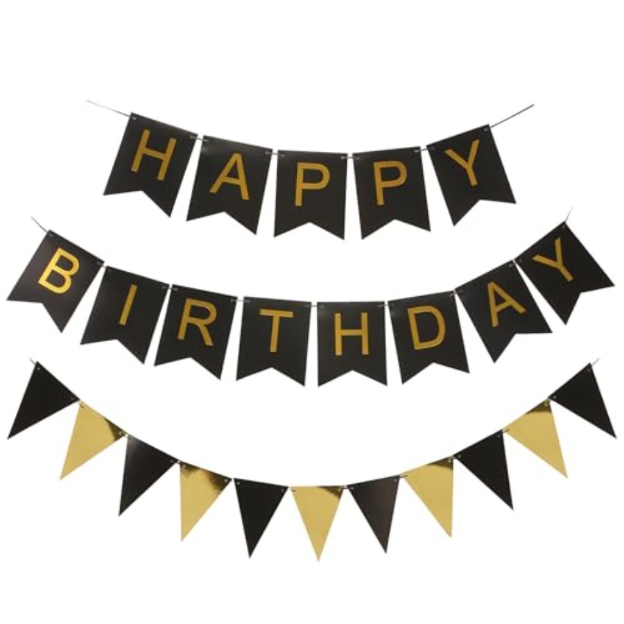 Zwart-goud gestreepte banner m - Party Banner Gold recensie en prijs