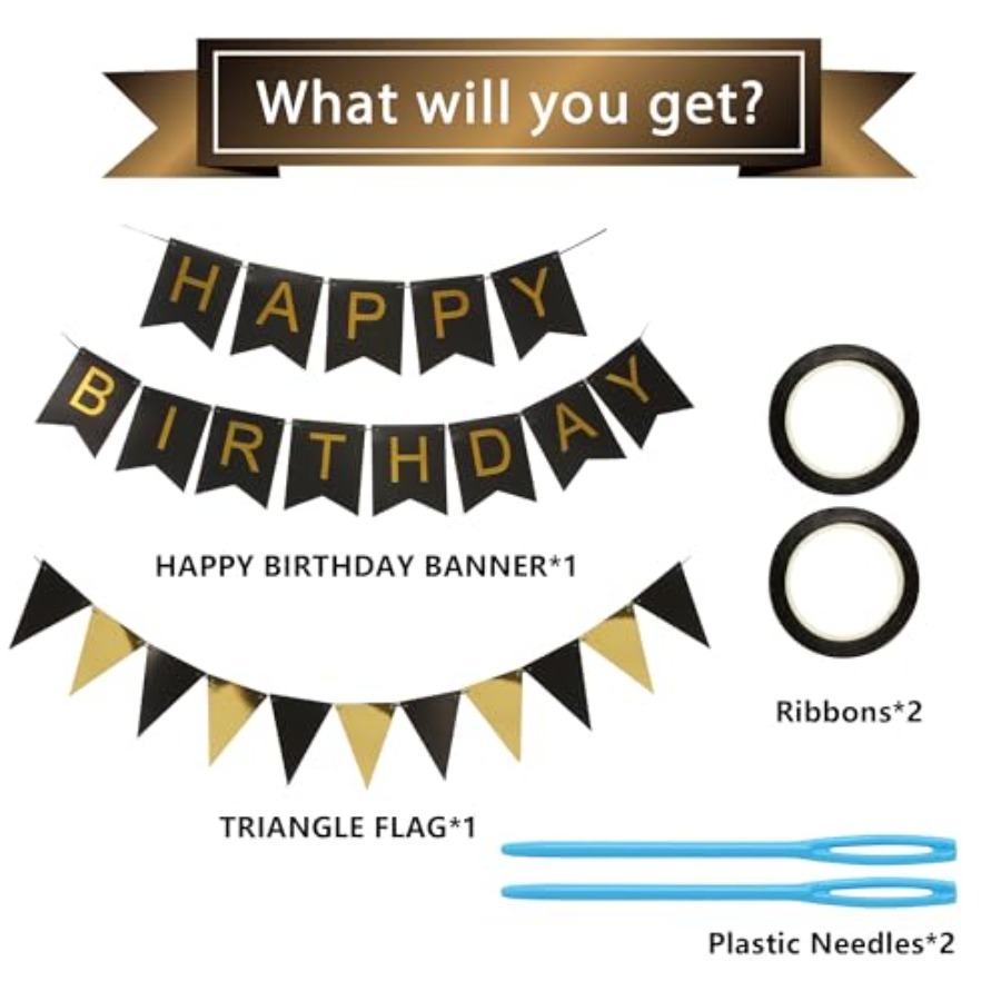 Zwart-goud gestreepte banner m - Party Banner Gold recensie en prijs
